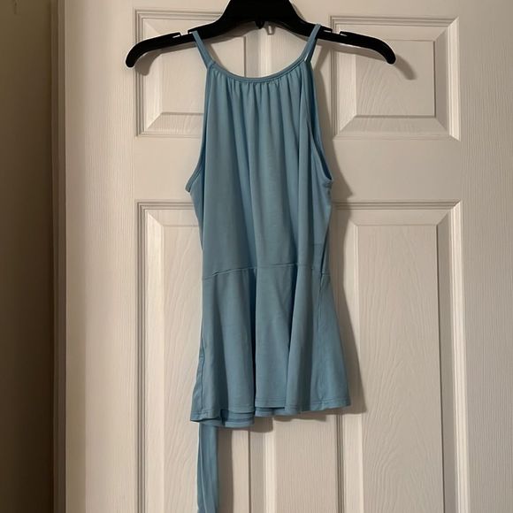 CHA CHA VENTE baby blue halter peplum top EUC - Picture 6 of 6